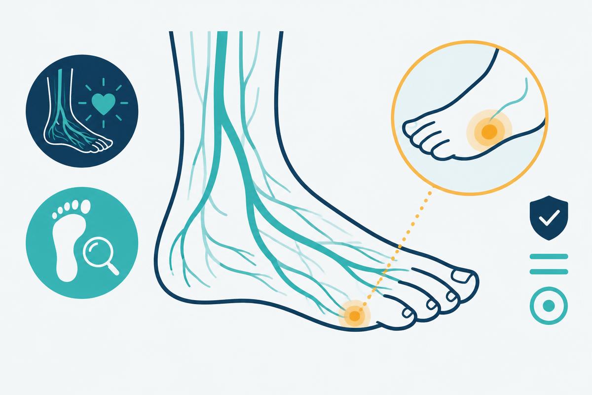 Minimalist medical diagram of Diabetic foot — alert