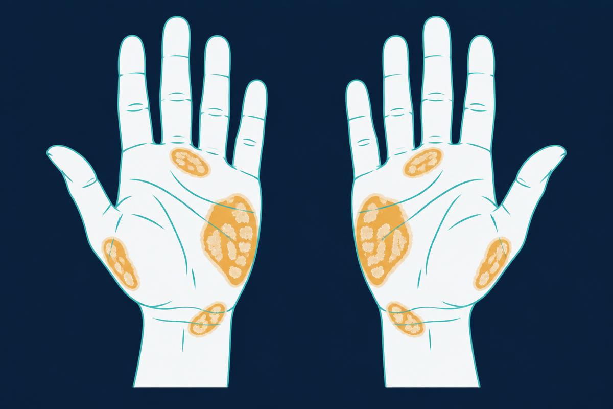 Minimalist medical diagram of Palmar psoriasis